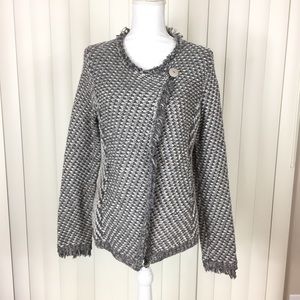 Angel of the North Anthro Gray Fringe Cardigan L
